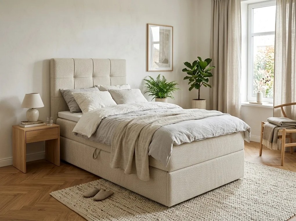 Čalúnená posteľ boxspring DIRELIS VIBE 90x200 cm krémová Matrac: Matrac Bonell pružinový