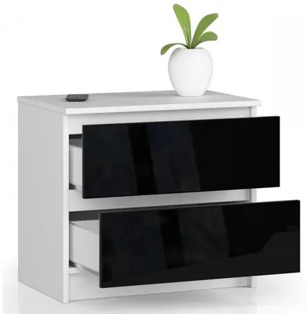 Nočný stolík K60 - biela/čierna lesk