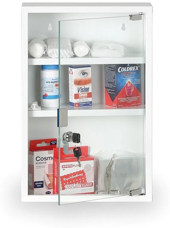 Kovová lekárnička na stenu so sklom, 45 x 30 x 12 cm