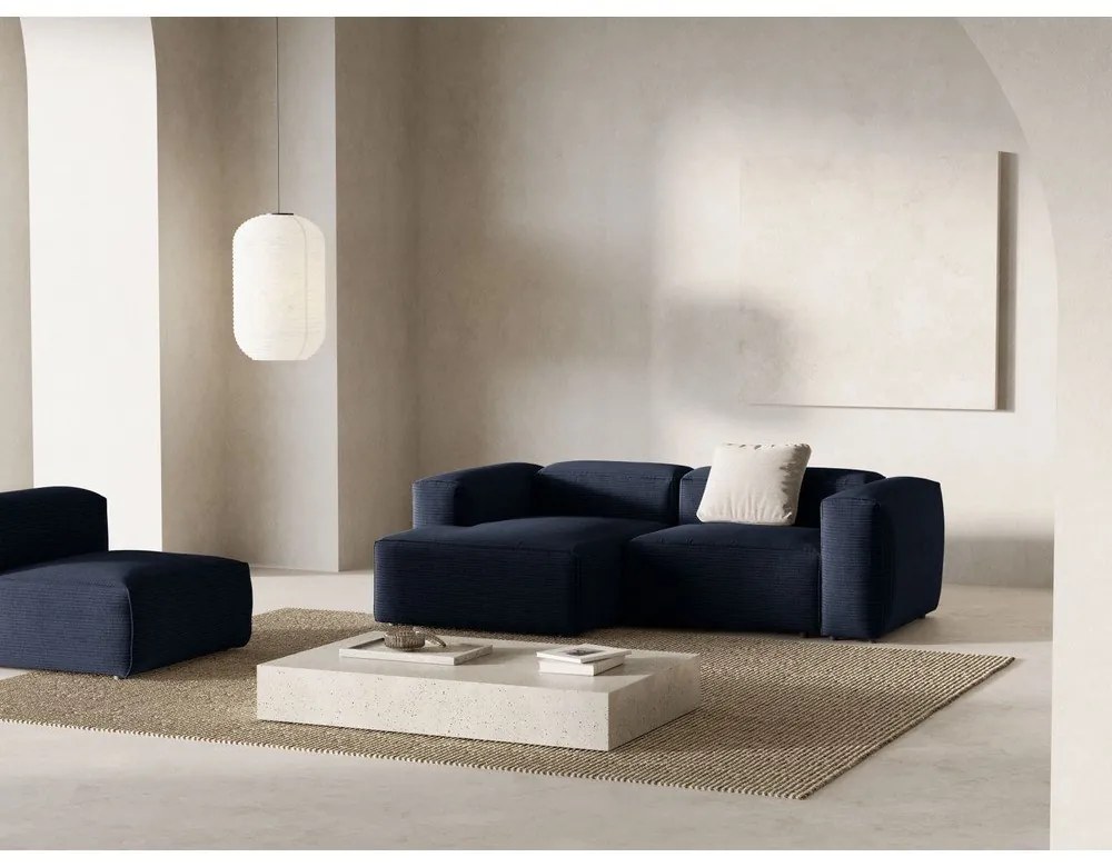 Tmavomodrá menčestrová rohová pohovka (ľavý roh/s leňoškou) Bergano – Cosmopolitan Design