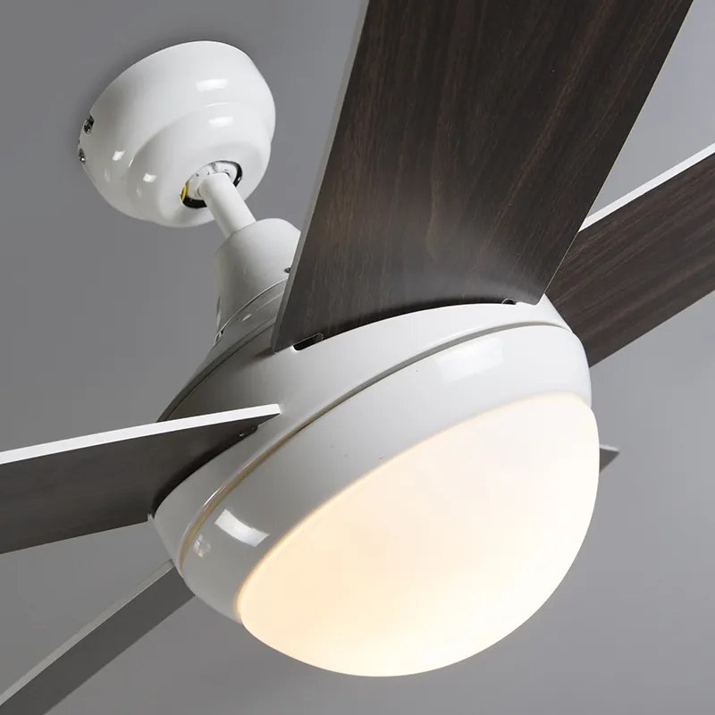 Stropný ventilátor biely s drevenou potlačou 132 cm s diaľkovým ovládaním - Cool