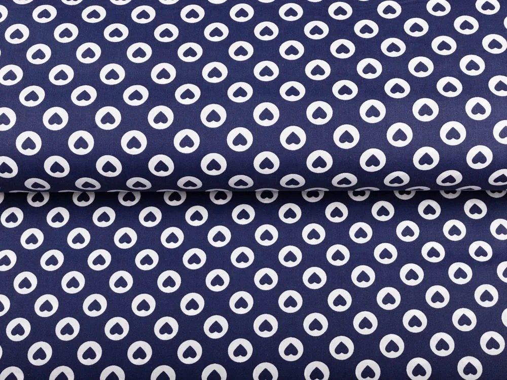 Biante Detské bavlnené posteľné obliečky do postieľky Sandra SA-323 Modré srdiečka v bielych kolieskach Do postieľky 90x140 a 40x60 cm