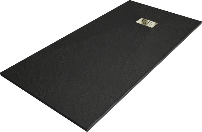 Mexen Hugo, obdĺžniková sprchová vanička SMC 180 x 90 cm, čierna, zlatá krytka, 42709018-G