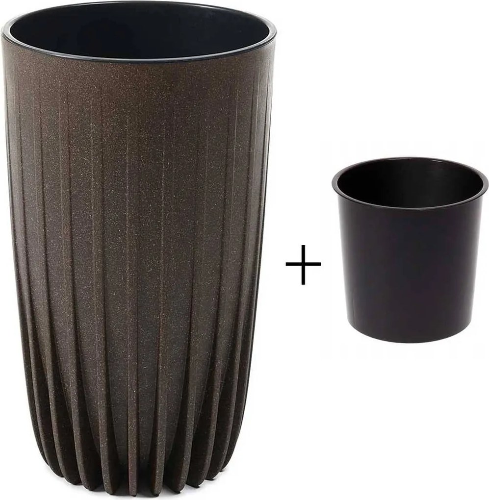 PLASTOVÝ KVETINÁČ STRIPPED ECO 51X30 CM TMAVOHNEDÁ