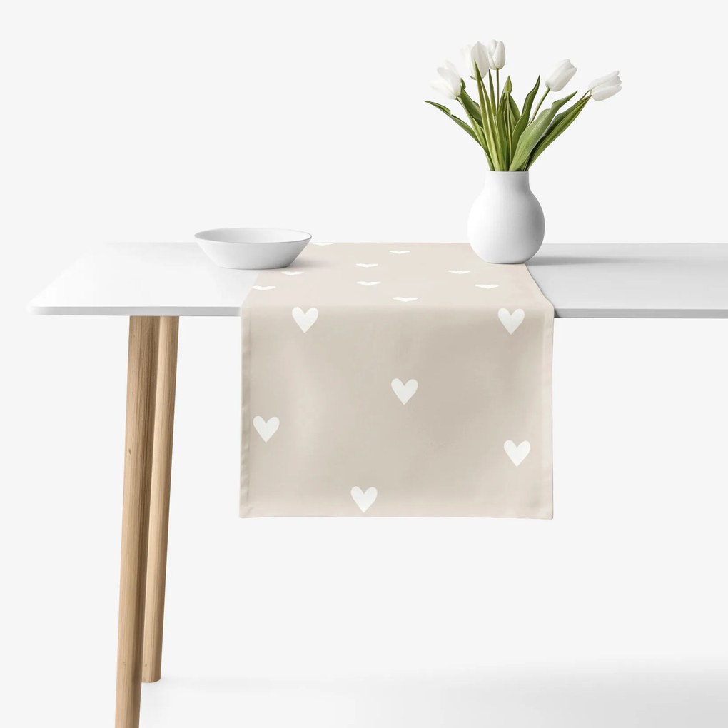 Goldea behúň na stôl 100% bavlnené plátno - srdiečka na latte 20x140 cm