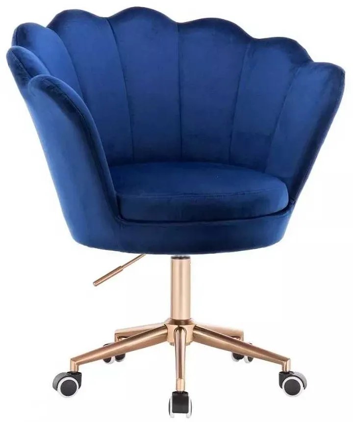 LuxuryForm DESIGN Kreslo FREY VELUR na zlatej podstave s kolieskami - modré