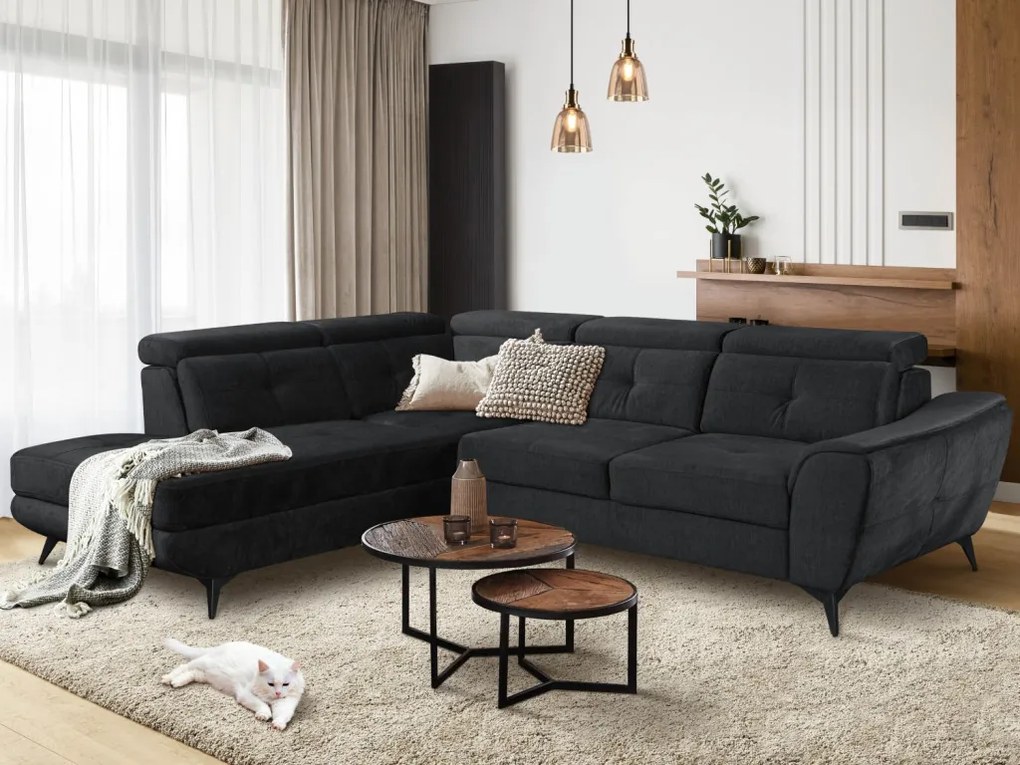 Rohová sedacia súprava Sergio, čierna látka, ľavý roh