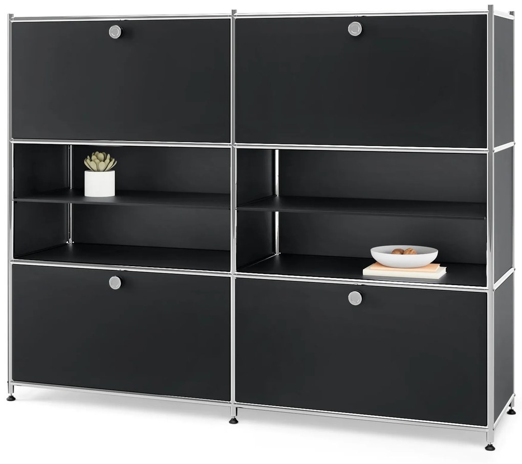 Kovová komoda »CN3« so 4 výklopnými priečinkami, čierna