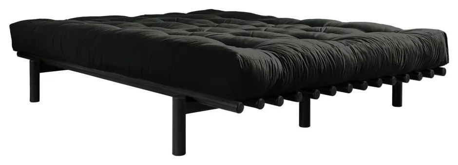Dvojlôžková posteľ z borovicového dreva s matracom Karup Design Pace Double Latex Black/Black, 160 × 200 cm