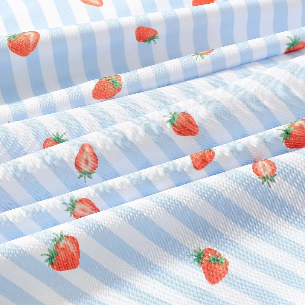 Goldea behúň na stôl teflónový - modré prúžky s jahodami 50x120 cm