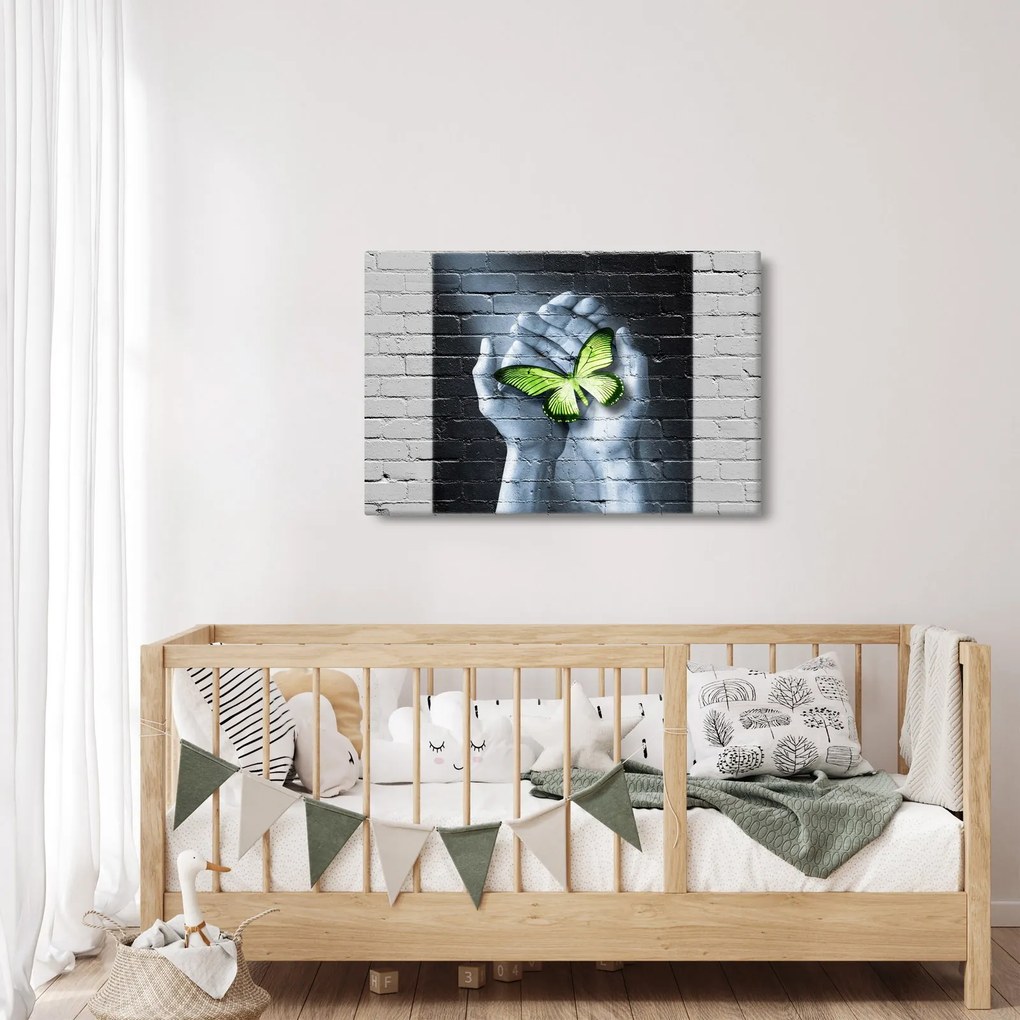 Obraz - Zelený motýľ v stene (90x60 cm)