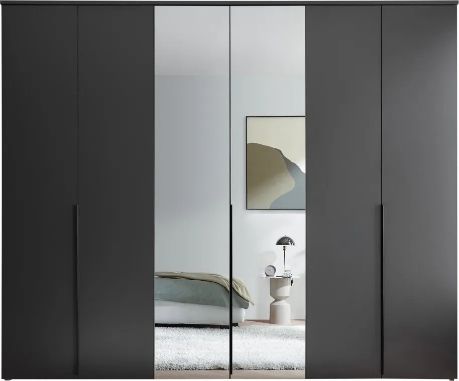 Šatníková skriňa so zrkadlami Kevo, 270 cm, grafitová