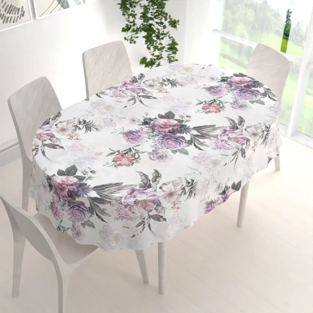 Biante Dekoračný oválny obrus BM-009 Veľké fialové kvety 120x180 cm