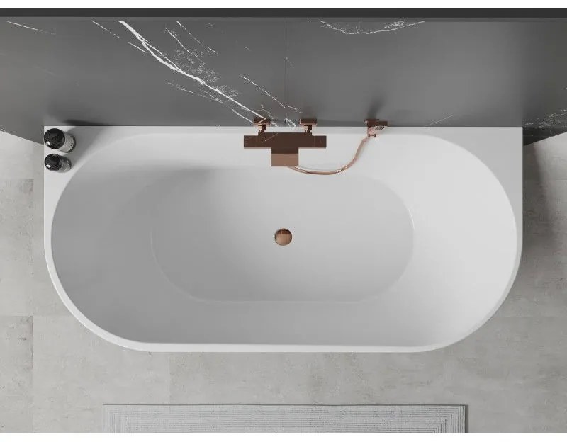 Mexen Oval, voľne stojaca nástenná vaňa 150 x 75 cm, biela, ružové zlato prepad, 52671507500-60