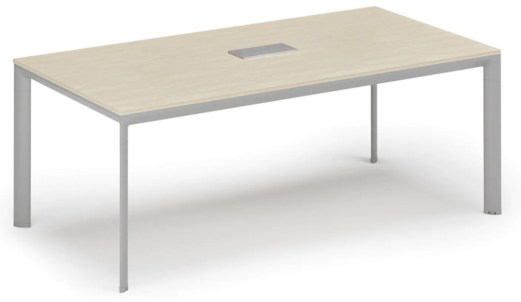Rokovací stôl PRIMO INVITATION, 240x120 cm, breza + stolná zásuvka TYP I, strieborná