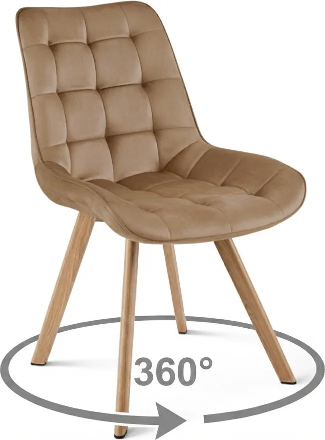 Stolička SORIA 360 – hnedý zamat / dubové nohy × 4