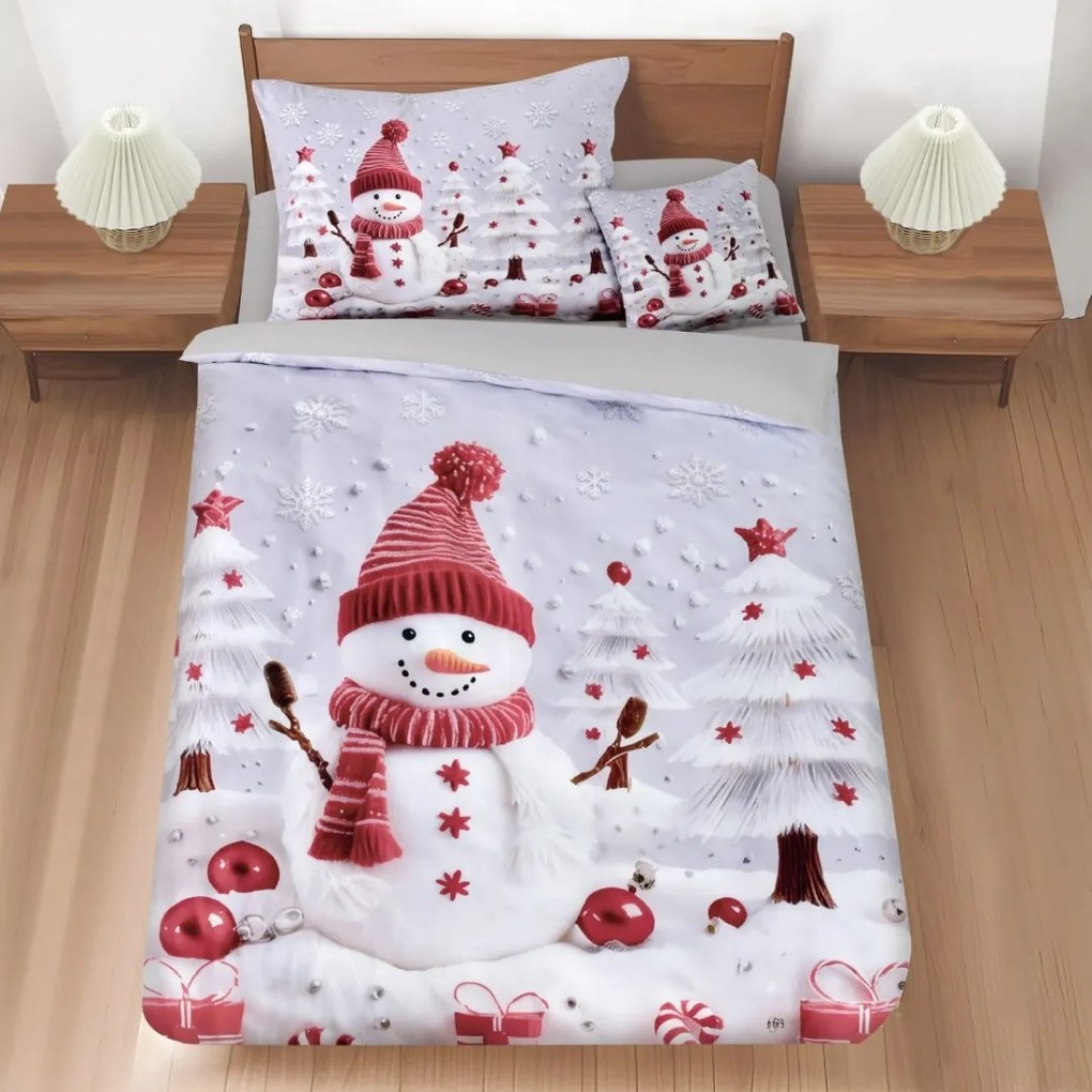 3 dielne 3D obliečky Polycotton vianočné Snehuliak 200x140cm+90x70cm TiaHome