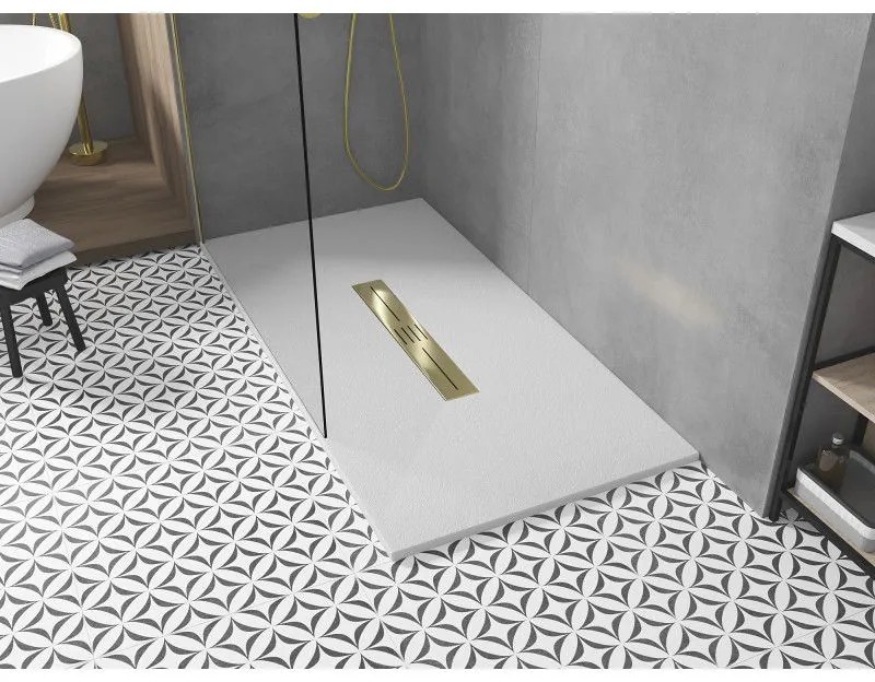 Mexen Toro, SMC obdĺžniková sprchová vanička 160 x 80 cm, biela, zlatá krytka, 43108016-G