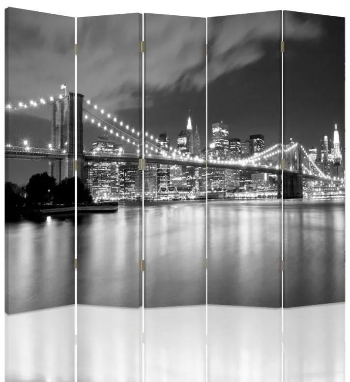 Ozdobný paraván, Panorama z Brooklynského mostu - 180x170 cm, päťdielny, klasický paraván