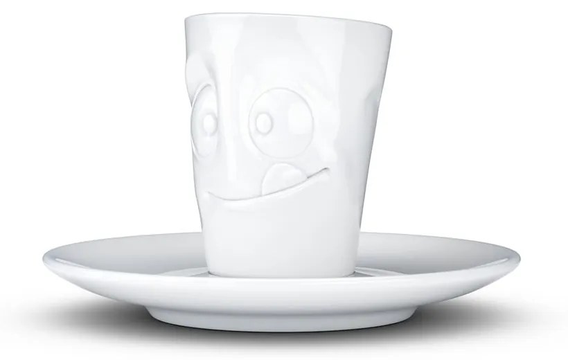 Biela maškrtná porcelánová šálka na espresso s tanierikom 58products, objem 80 ml