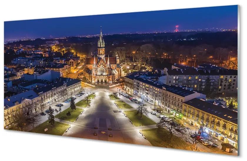 Sklenený obraz Nočná panoráma Krakow kostola 120x60 cm