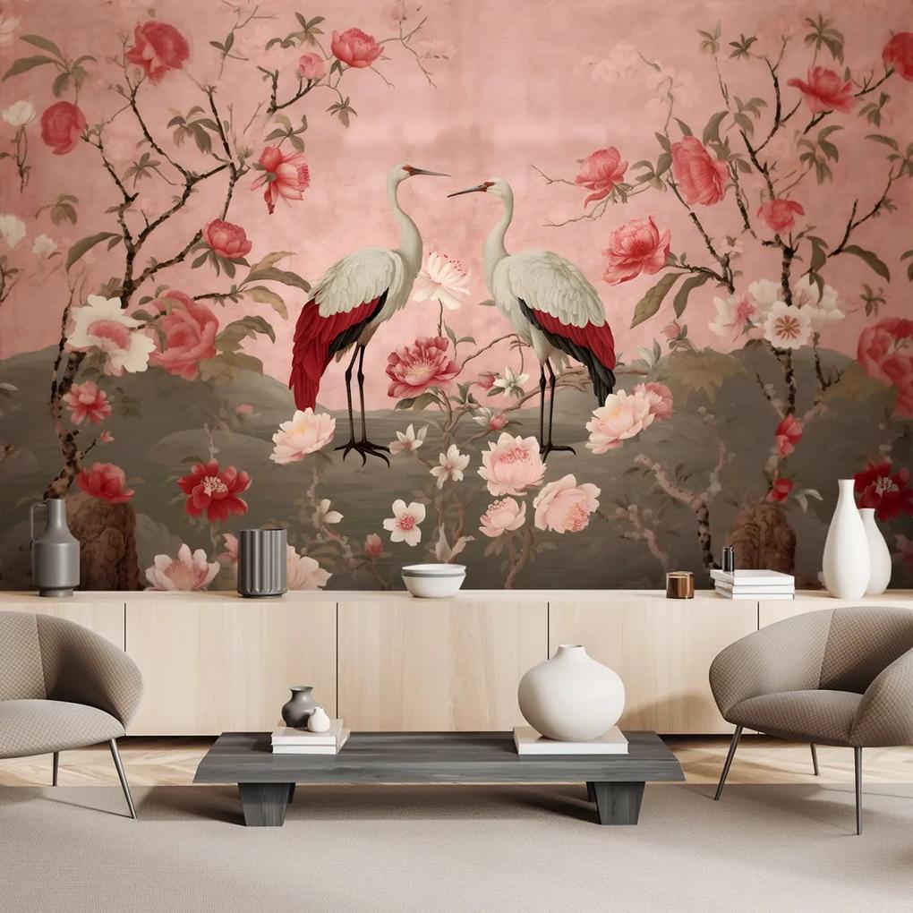 Fototapeta, Květiny a ptáci Chinoiserie - 254x184 cm