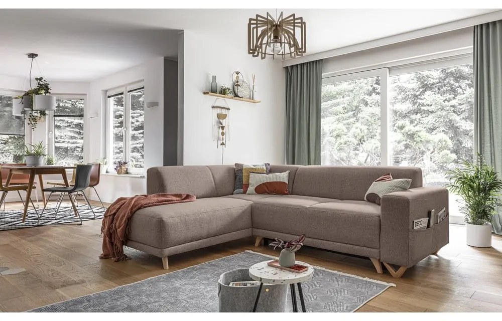 Hnedá rozkladacia/s úložným priestorom rohová pohovka (ľavý roh/do L) Classy Sophie – Miuform