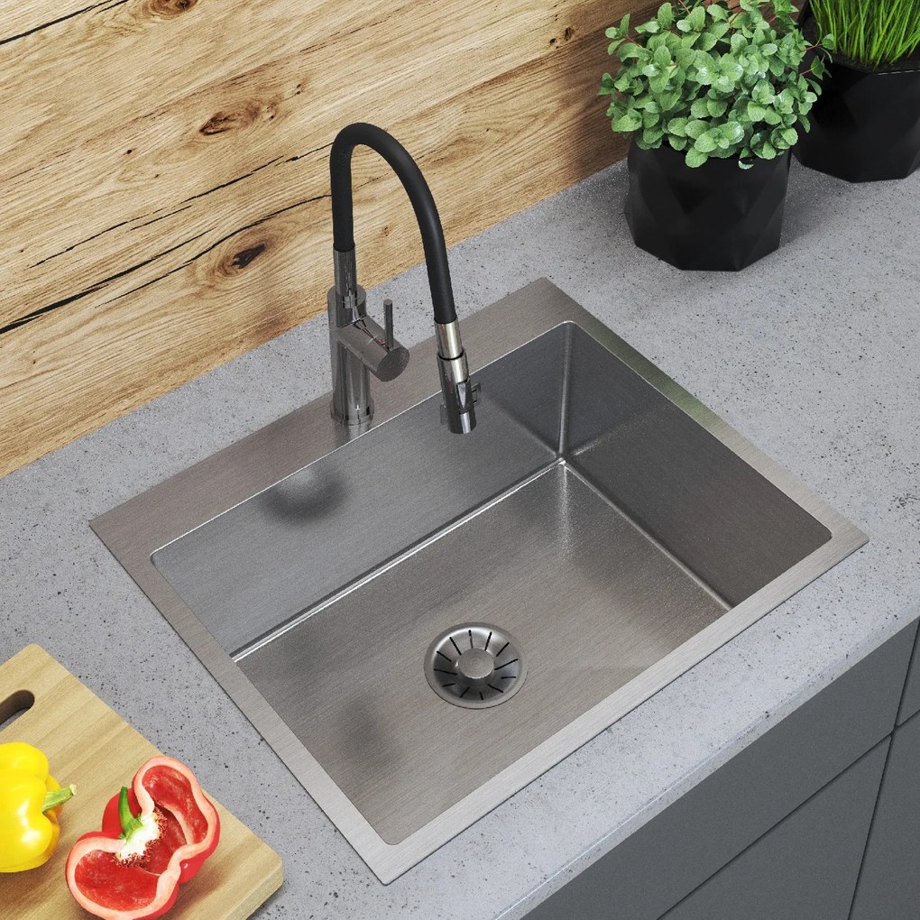 Gamma Gamma, 1-komorový oceľový drez 600x500x210 mm, brúsená oceľ, GMA-S6050-CH
