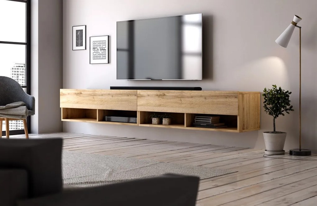 Závěsný TV stolek Derby 200 cm dub Wotan