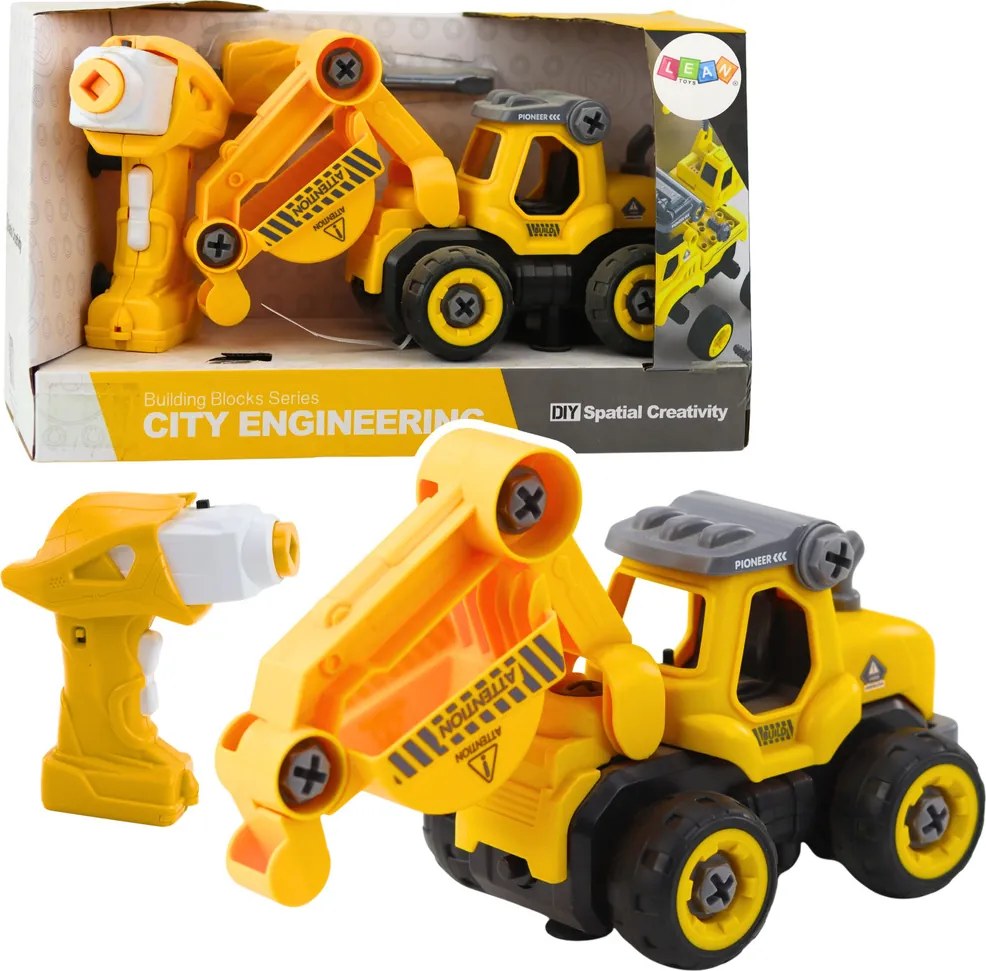 LEAN Toys RC bager na diaľkové ovládanie so skrutkovačom žltý 2v1