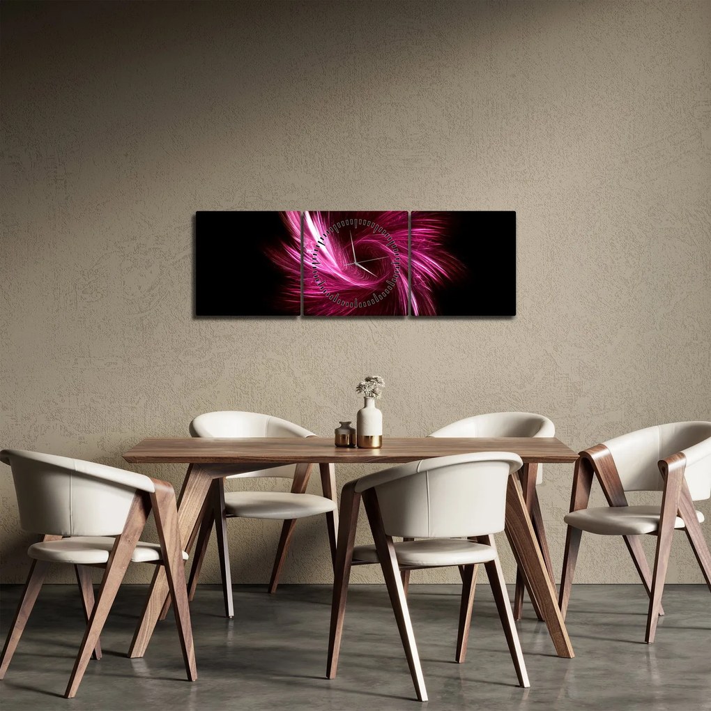 Obraz - ružová abstrakcia (s hodinami) (90x30 cm)