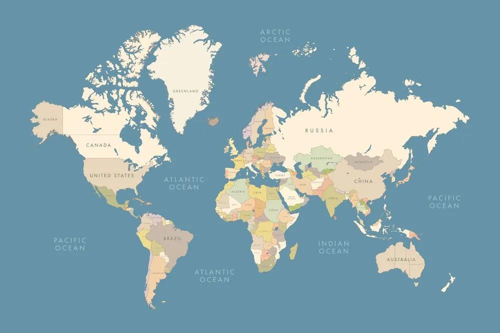 Obraz na korku jednoduchá mapa sveta s vintage prvkami