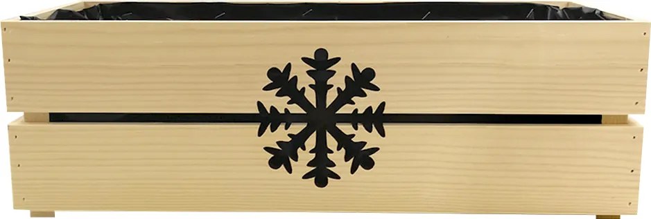 AMADEA Drevený vianočný kvetináč s vločkou prírodnou, vo vnútri s čiernou fóliou, 52x21,5x17cm, český výrobok