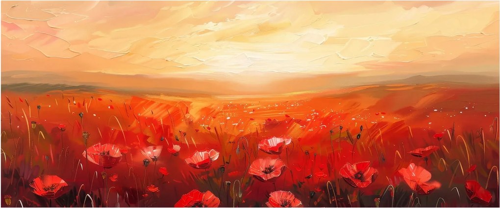 Obraz - Pole vlčích makov (120x50 cm)