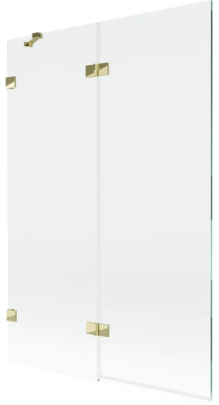Mexen Lunar, 2-krídlová vaňová zástena ľavá 120 x 150 cm, číre sklo, zlatá lesklá, 897-120-100-50-00-L