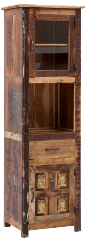 furniture-nabytek.cz - Masivní koupelnová vysoká skříňka Sumana z recyklovaného dřeva, lakovaná, hnědá – 50×40×180 cm