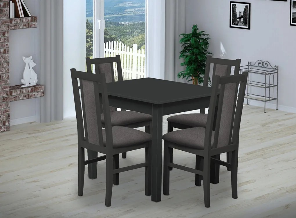 Nabytekmorava Jedálenský set Brooklyn pre 4 osoby, stôl 90x90 cm farba lamina: Antracit, čalúnenie vo farbe: SCALA svetle modrá 74
