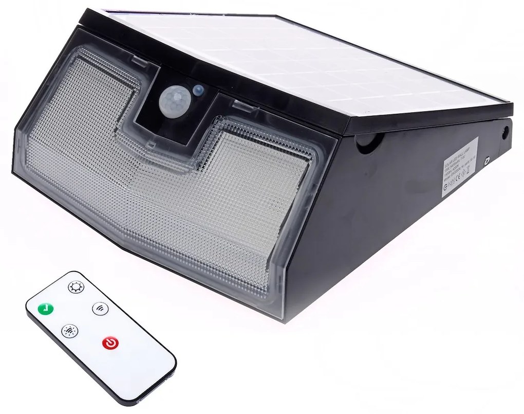 Exteriérové solárne nástenné LED svietidlo Solar, 1x LED 15w, čierna, pohybový senzor, ovládač