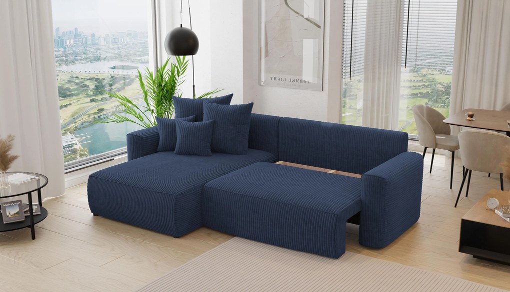 Rohová sedačka Baria (L) (tmavomodrá). Akcia -20%. Vlastná spoľahlivá doprava až k Vám domov. 1133085