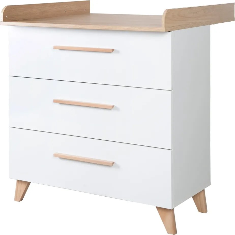 Biela detská komoda s prebaľovacím pultom v dekore duba 88,5x99x76 cm Léon – Roba