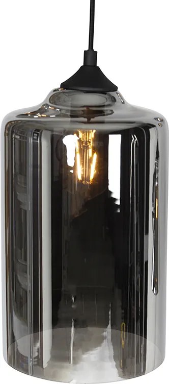 Art Deco závesné svietidlo čierne s dymovým sklom 6-žiarovkové - Wallace
