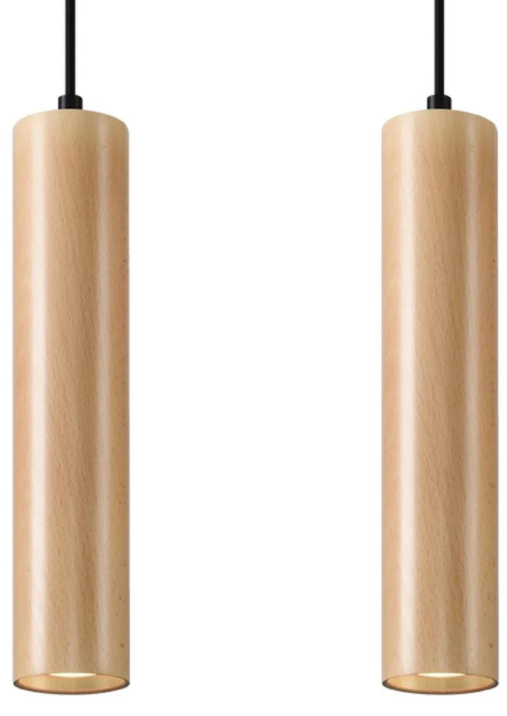 Závesné svietidlo Lino 2, 2x drevené tienidlo