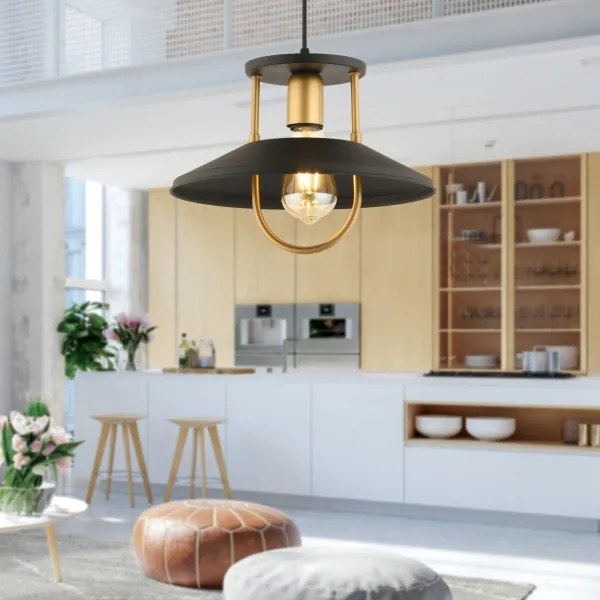 Luster na lanku 1xE27/40W/230V čierna/zlatá
