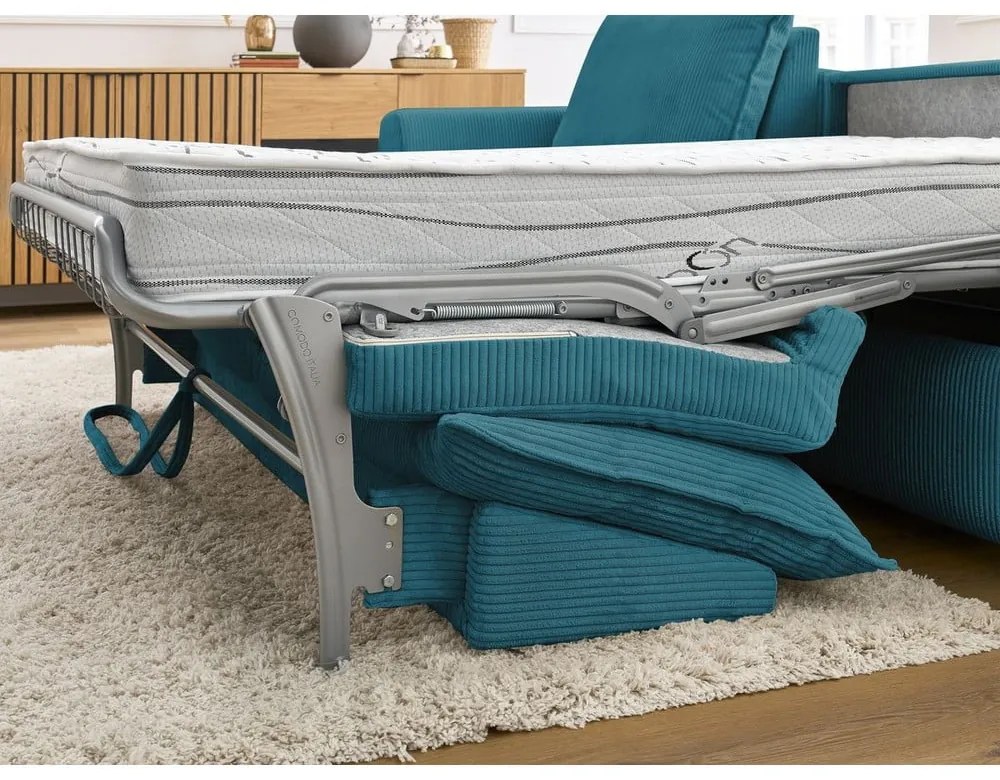 Modrá menčestrová rozkladacia rohová pohovka (variabilná) Augustin – Bobochic Paris