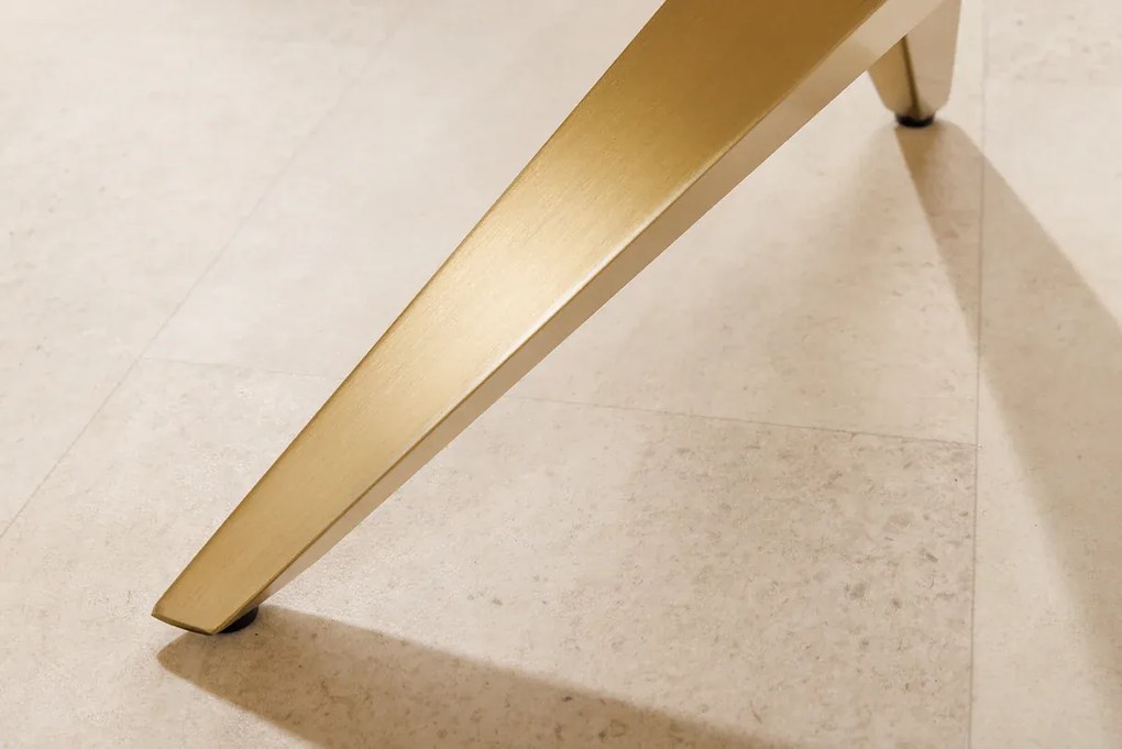Konferenčný stolík ART LIVING 130 cm s keramickou doskou z bieleho mramoru a rámom v šampansko-zlatej farbe