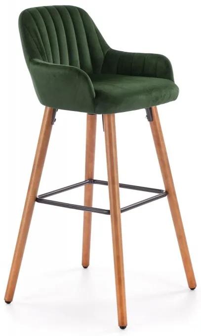 Barová stolička BICKLE – masív, kov, látka, tmavo zelená