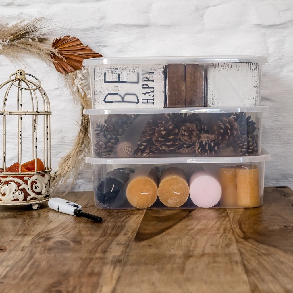 Sada 4 kusov úložných boxov s vekom, Rotho LONA, 42x35x17 (4 x 19l) SADA