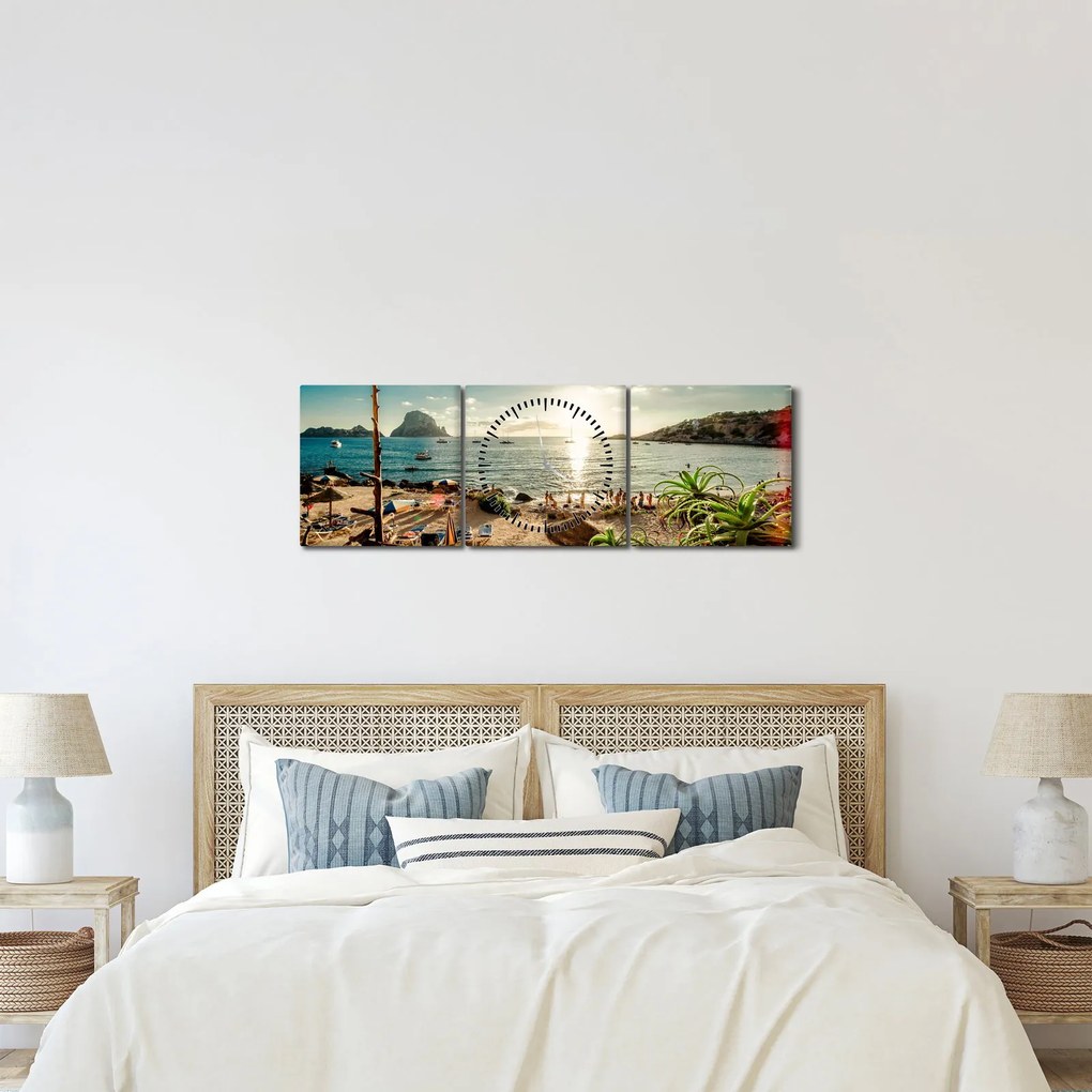 Obraz - Pláž s ľuďmi (s hodinami) (90x30 cm)