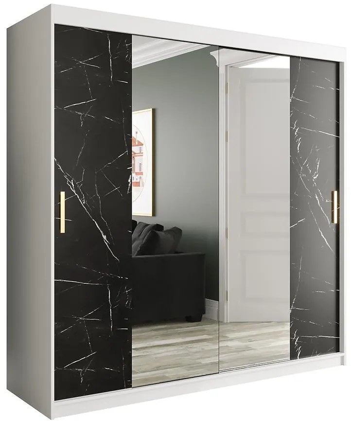 Skriňa Marmur T1 200 biely/mramor čierna