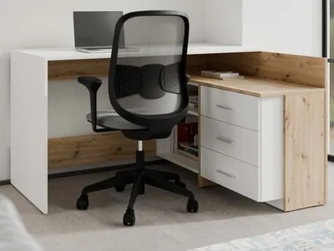 Rohový písací stôl Alex, dub artisan/biely%